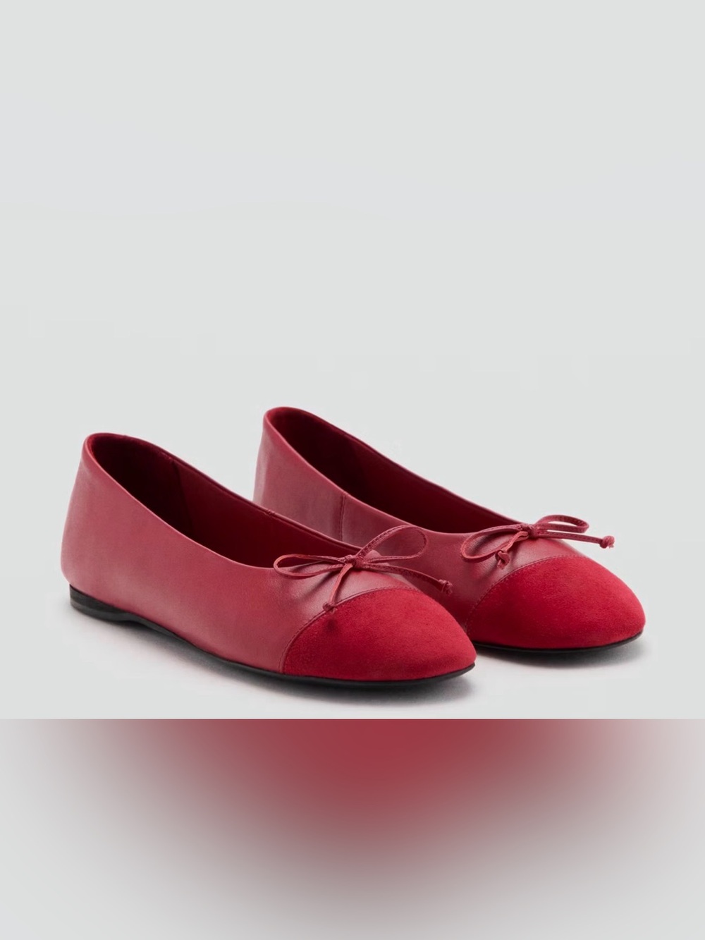 Mango Red Bow Ballet Flats with Suede Cap
